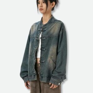 Distressed Denim Jacket - Y2K Fashion, Coquette Style, Aesthetic Vibes