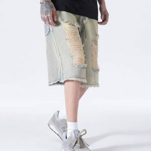 Distressed Light Wash Denim Shorts - Y2K Fashion & Coquette Style