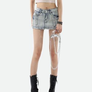 Distressed Low Rise Mini Skirt - Y2K Fashion & Coquette Style Essential