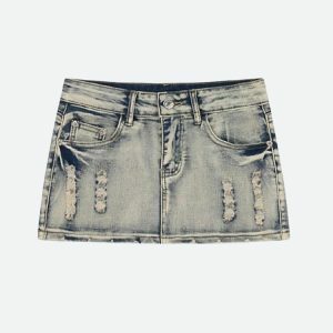 Distressed Low Rise Mini Skirt - Y2K Fashion & Coquette Style Essential