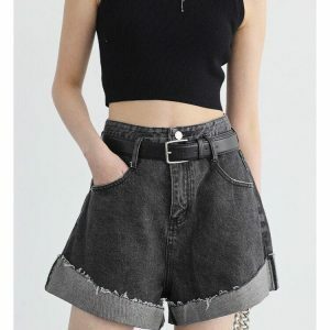 Distressed Slit Jean Shorts - Y2K Fashion & Coquette Style Essential