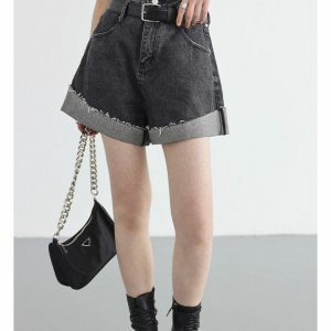 Distressed Slit Jean Shorts - Y2K Fashion & Coquette Style Essential