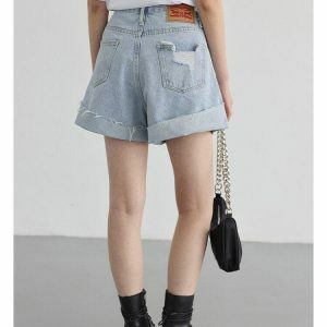 Distressed Slit Jean Shorts - Y2K Fashion & Coquette Style Essential