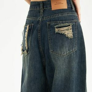 Distressed Wide Leg Baggy Jeans - Y2K Fashion & Coquette Style