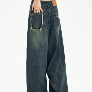 Distressed Wide Leg Baggy Jeans - Y2K Fashion & Coquette Style