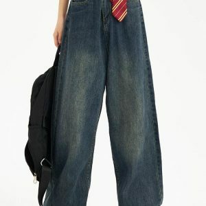 Distressed Wide Leg Baggy Jeans - Y2K Fashion & Coquette Style