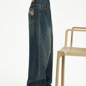 Distressed Wide Leg Baggy Jeans - Y2K Fashion & Coquette Style