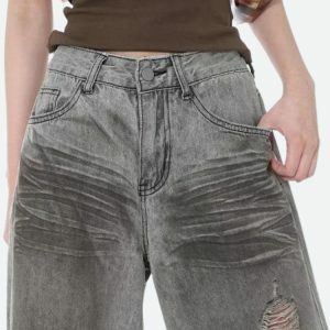 Distressed Wide Leg Jeans - Y2K Fashion, Coquette Style, Aesthetic Vibes