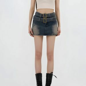 Double Belted Denim Mini Skort - Y2K Fashion & Coquette Style Essential