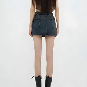 Double Belted Denim Mini Skort - Y2K Fashion & Coquette Style Essential