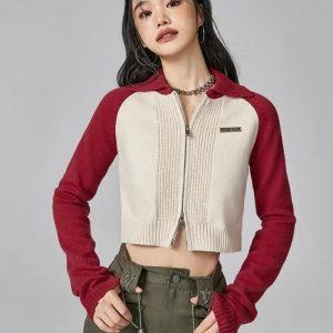 Double Zip-Up Crop Cardigan - Y2K Fashion, Coquette Style, Aesthetic Outfits