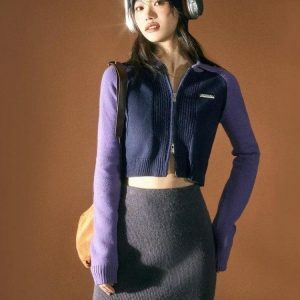 Double Zip-Up Crop Cardigan - Y2K Fashion, Coquette Style, Aesthetic Outfits