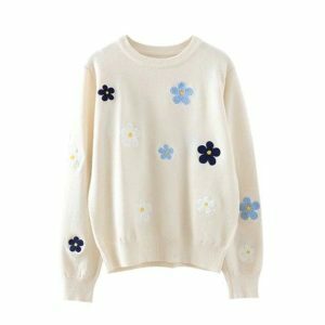 Embroidered Floral Sweater - Y2K Fashion & Coquette Aesthetic Style