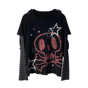 Emo Skull Long Sleeve Tee - Y2K Fashion, Coquette Style, Aesthetic Vibes