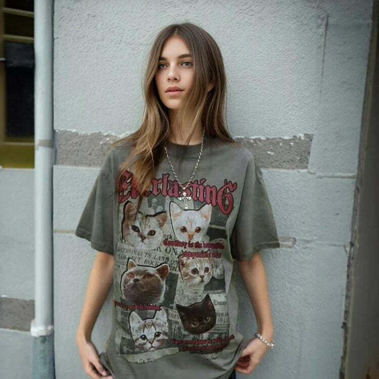 Everlasting Cats Tee - Y2K Fashion, Coquette Style, Aesthetic Outfits