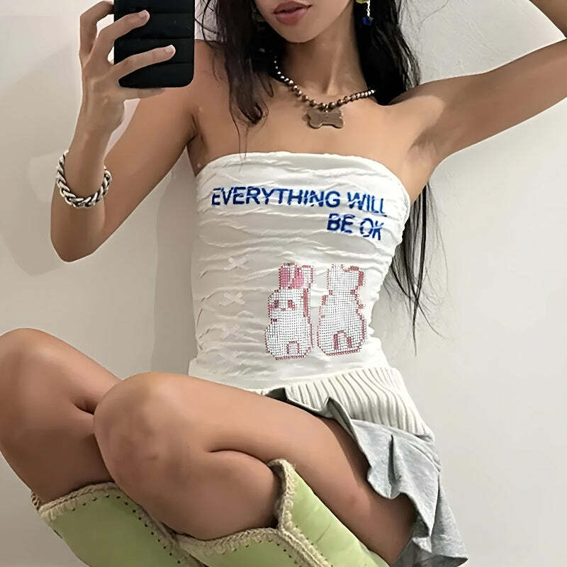 Everything Will Be Ok Y2K Tube Top - Coquette Style Aesthetic Fashion