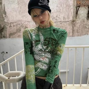 Fairy Grunge Aesthetic Print Top - Y2K Fashion & Coquette Style