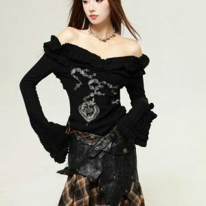 Fairy Grunge Cut-Out Shoulder Top | Y2K Fashion & Coquette Style