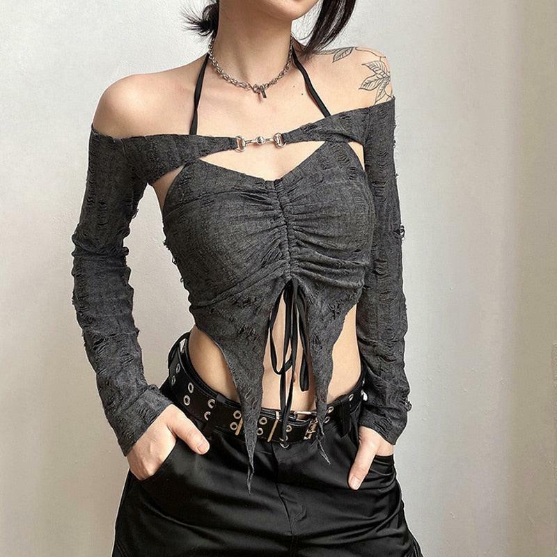 Fairy Grunge Detachable Sleeve Halter Top | Y2K Fashion & Coquette Style