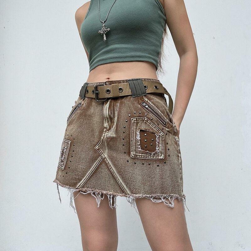 Fairy Grunge Distressed Patchwork Mini Skirt | Y2K Aesthetic Outfit