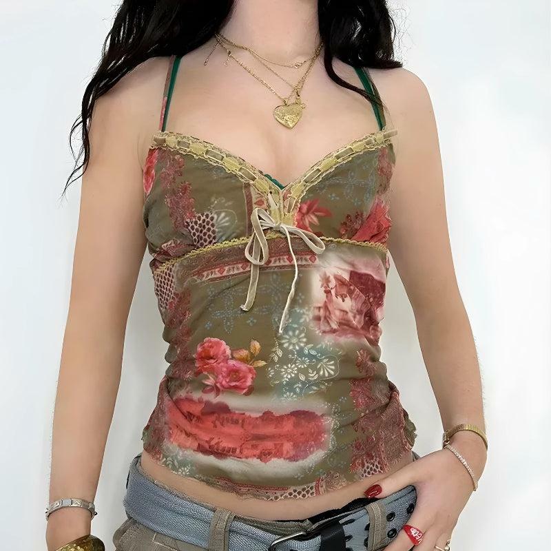 Fairy Grunge Floral Top - Y2K Aesthetic Coquette Style Clothing