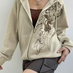 Fairy Grunge Floral Zip-Up Hoodie | Y2K Fashion & Coquette Style