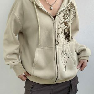 Fairy Grunge Floral Zip-Up Hoodie | Y2K Fashion & Coquette Style