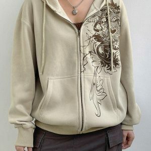 Fairy Grunge Floral Zip-Up Hoodie | Y2K Fashion & Coquette Style