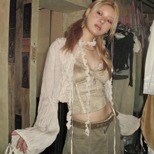 Fairy Grunge Ruffled Crop Cardigan - Y2K Aesthetic Coquette Style