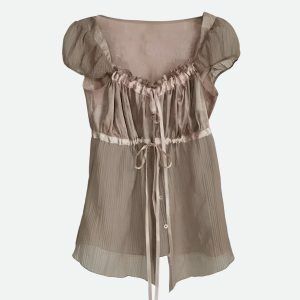 Fairy Grunge Sheer Ruched Top | Y2K Fashion & Coquette Aesthetic