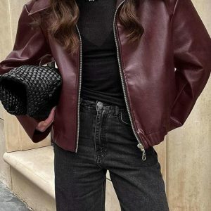 Faux Leather Burgundy Jacket - Y2K Fashion & Coquette Style Essential