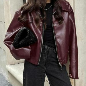 Faux Leather Burgundy Jacket - Y2K Fashion & Coquette Style Essential