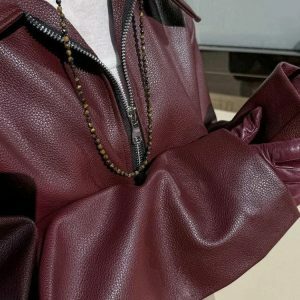 Faux Leather Burgundy Jacket - Y2K Fashion & Coquette Style Essential