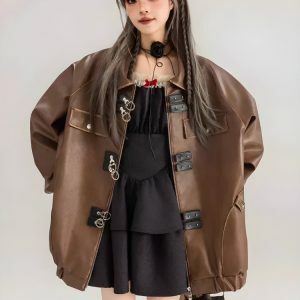 Faux Leather Oversized Jacket - Y2K Fashion & Coquette Style Essential