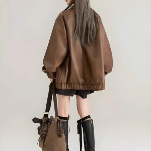 Faux Leather Oversized Jacket - Y2K Fashion & Coquette Style Essential