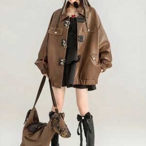 Faux Leather Oversized Jacket - Y2K Fashion & Coquette Style Essential