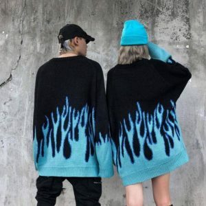 Fire Flames Sweater - Y2K Fashion, Coquette Style, Aesthetic Outfits