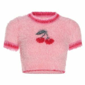 Fluffy Cherry Crop Top - Y2K Fashion, Coquette Style, Aesthetic Outfits