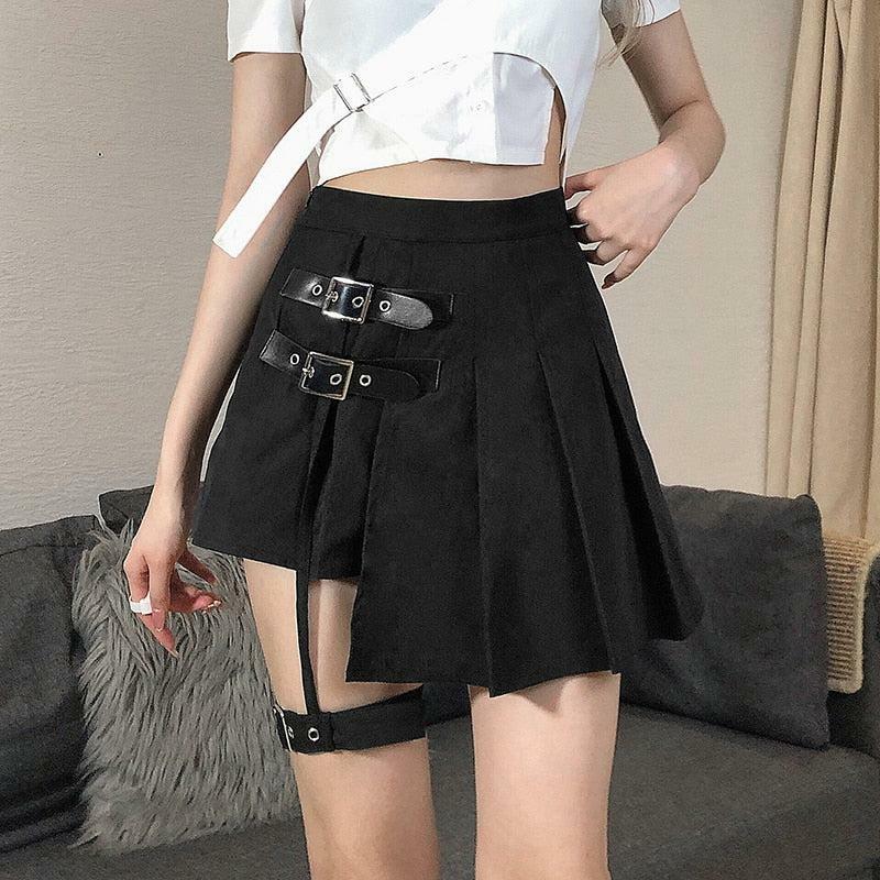 Goth Belt Detail Mini Skirt - Y2K Fashion, Coquette Style, Aesthetic Outfit