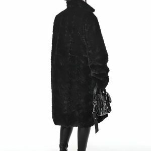 Gothic Faux Fur Fluffy Long Jacket - Y2K Fashion & Coquette Style