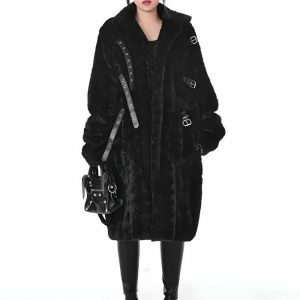 Gothic Faux Fur Fluffy Long Jacket - Y2K Fashion & Coquette Style