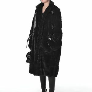 Gothic Faux Fur Fluffy Long Jacket - Y2K Fashion & Coquette Style