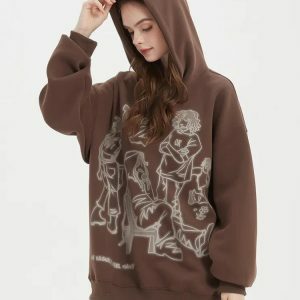 Graphic Printed Hoodie in Y2K Fashion - Coquette & Acubi Aesthetic