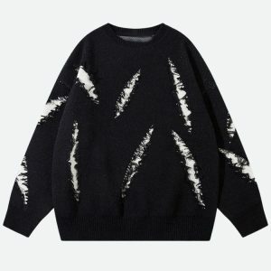 Grunge Claw Distressed Knitted Sweater - Y2K Fashion & Coquette Style