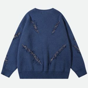 Grunge Claw Distressed Knitted Sweater - Y2K Fashion & Coquette Style