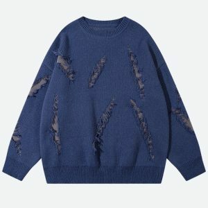 Grunge Claw Distressed Knitted Sweater - Y2K Fashion & Coquette Style