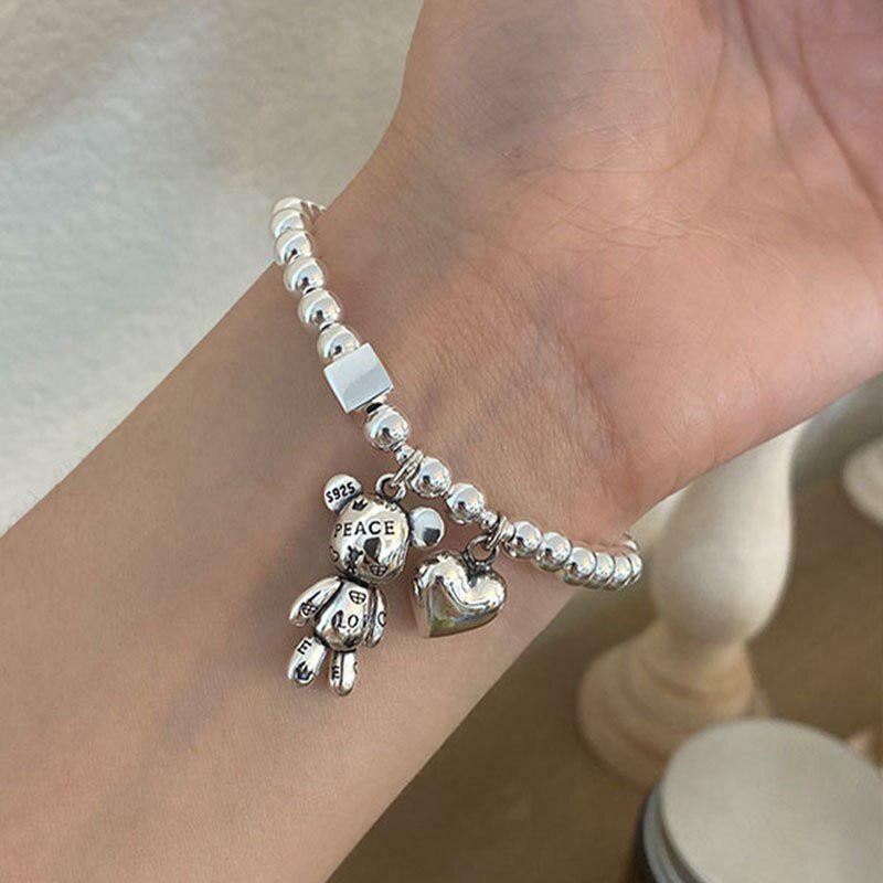 Heart and Bear Bracelet: Y2K Fashion, Coquette Style, Aesthetic Jewelry