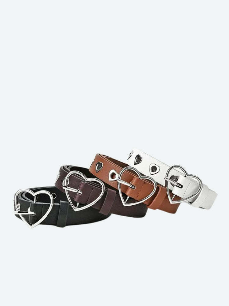 Heart Buckle Faux Leather Belt - Y2K Fashion & Coquette Style Accessory