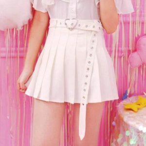 Heart Buckle Mini Skirt - Y2K Fashion, Coquette Style, Aesthetic Outfit