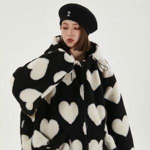 Heart Pattern Hooded Jacket - Y2K Fashion, Coquette Style, Aesthetic Vibes